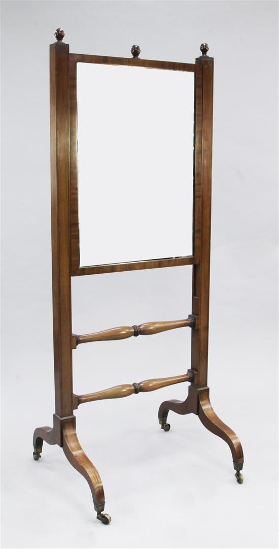 A Regency mahogany cheval mirror, W.2ft 1in.